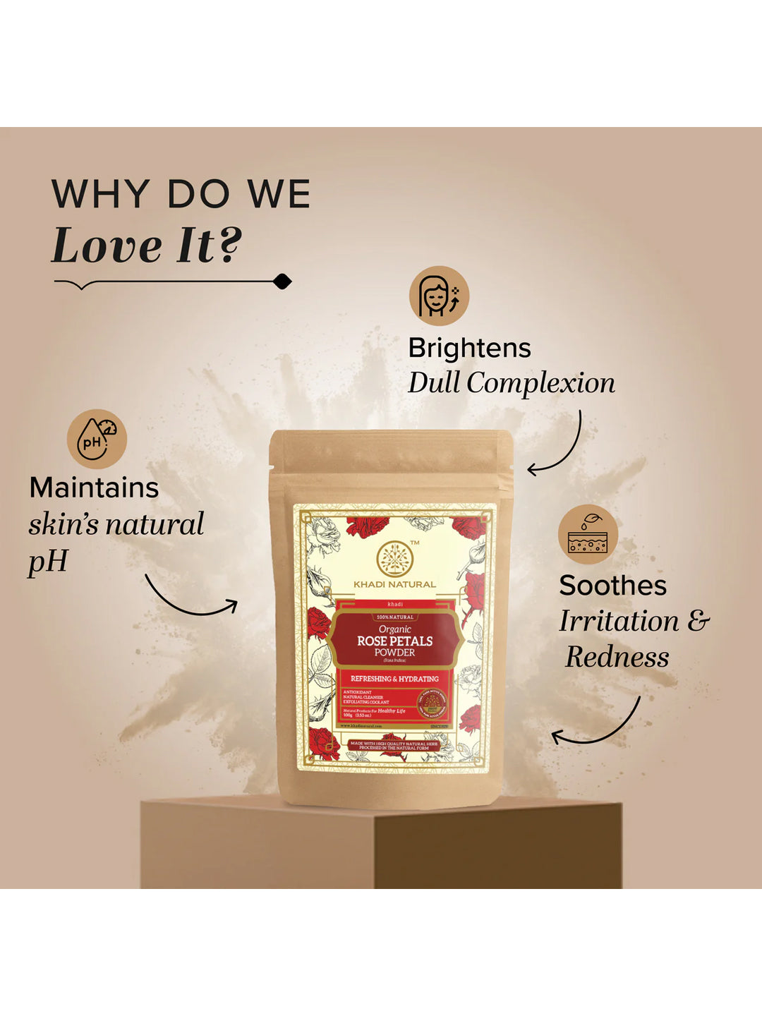 Khadi Natural Organic Rose Petals Powder (100g)