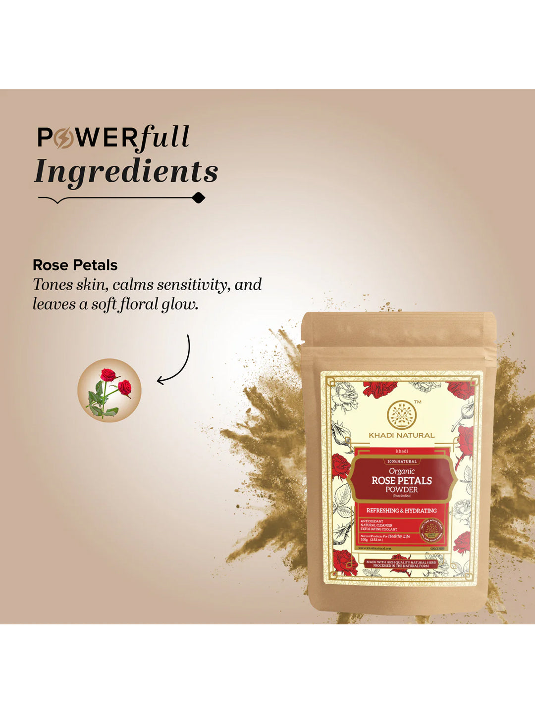 Khadi Natural Organic Rose Petals Powder (100g)