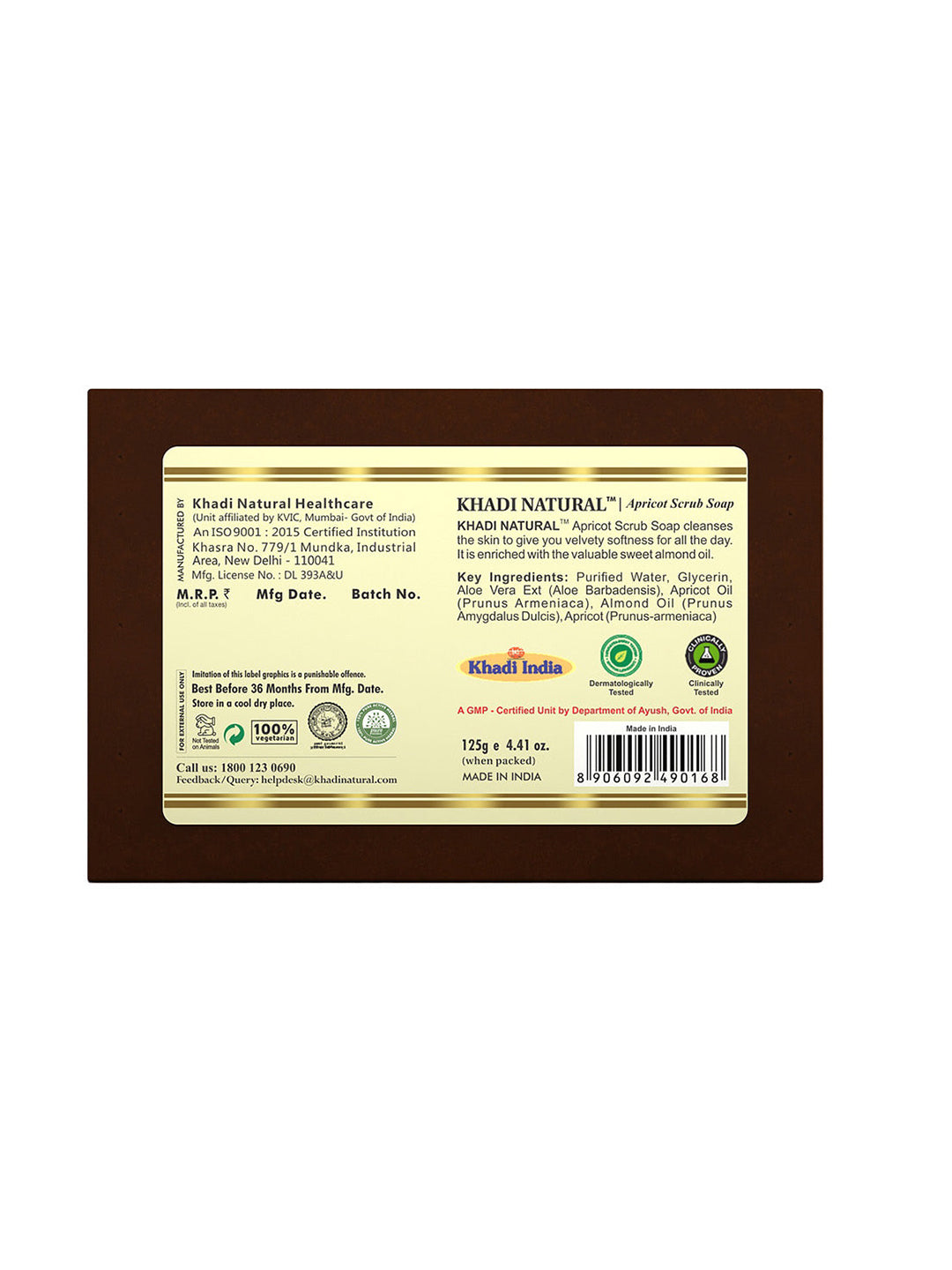 Khadi Natural Apricot Scrub Soap (125g)
