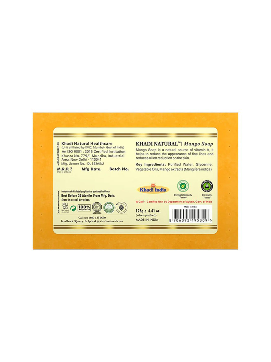 Khadi Natural Mango Soap (125g)