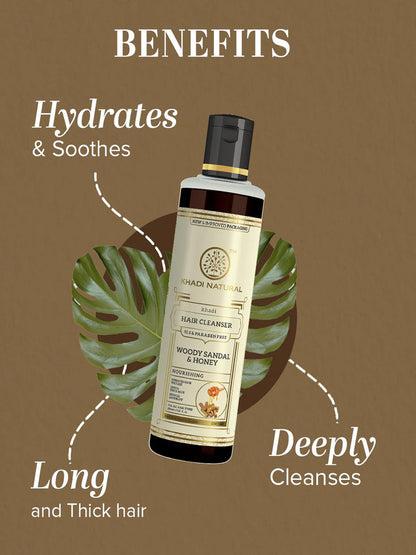 Khadi Natural Woody Sandal & Honey Hair Cleanser (210ml)