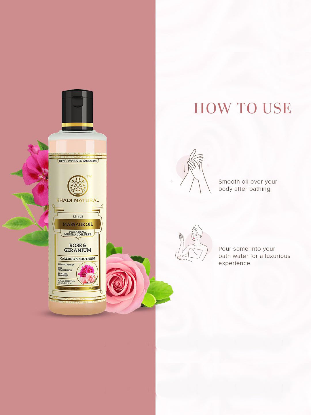 Khadi Natural Rose & Geranium Massage Oil (210ml)
