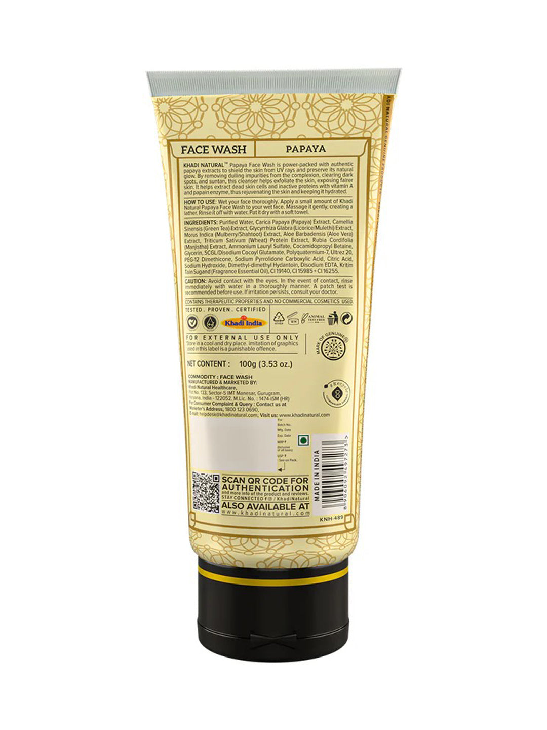 Khadi Natural Papaya Face Wash Tube (100gm)
