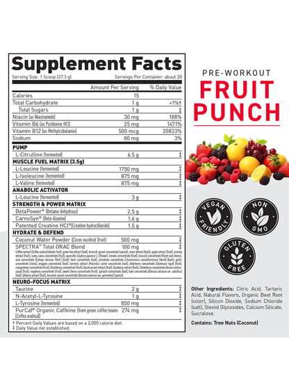 Kaged Pre-Workout Fruit Punch Powder 568 g