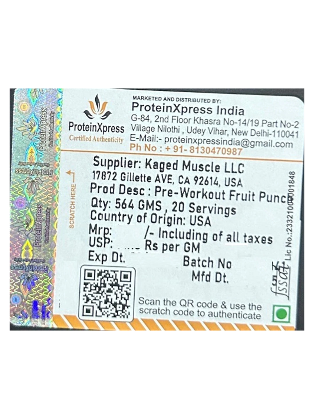 Kaged Pre-Workout Fruit Punch Powder 568 g