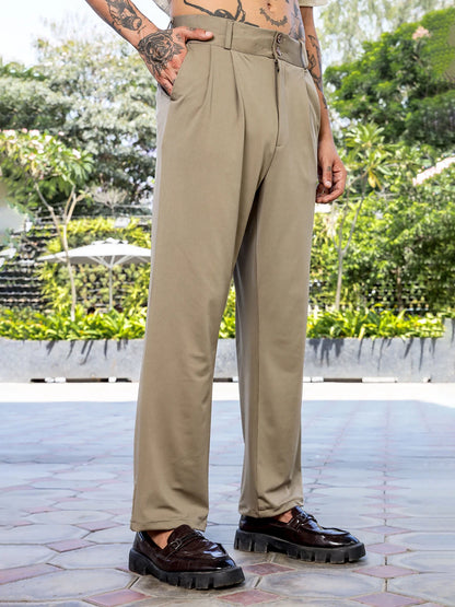 House Of Koala Beige Baggy fit Street Savvy Double Pleated Korean Trousers