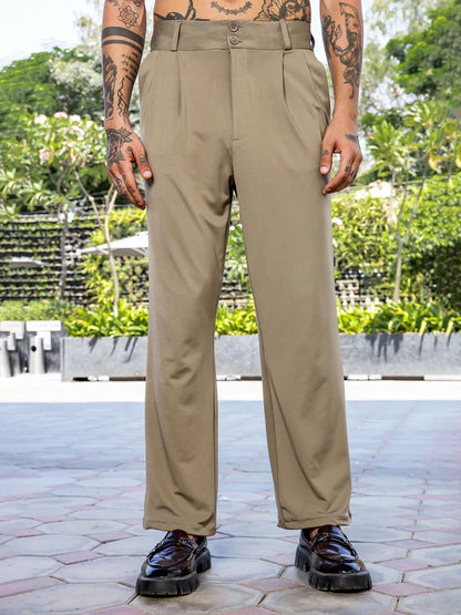 House Of Koala Beige Baggy fit Street Savvy Double Pleated Korean Trousers