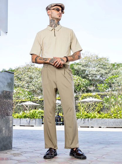 House Of Koala Beige Baggy fit Street Savvy Double Pleated Korean Trousers