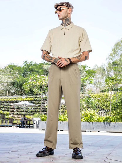 House Of Koala Beige Baggy fit Street Savvy Double Pleated Korean Trousers