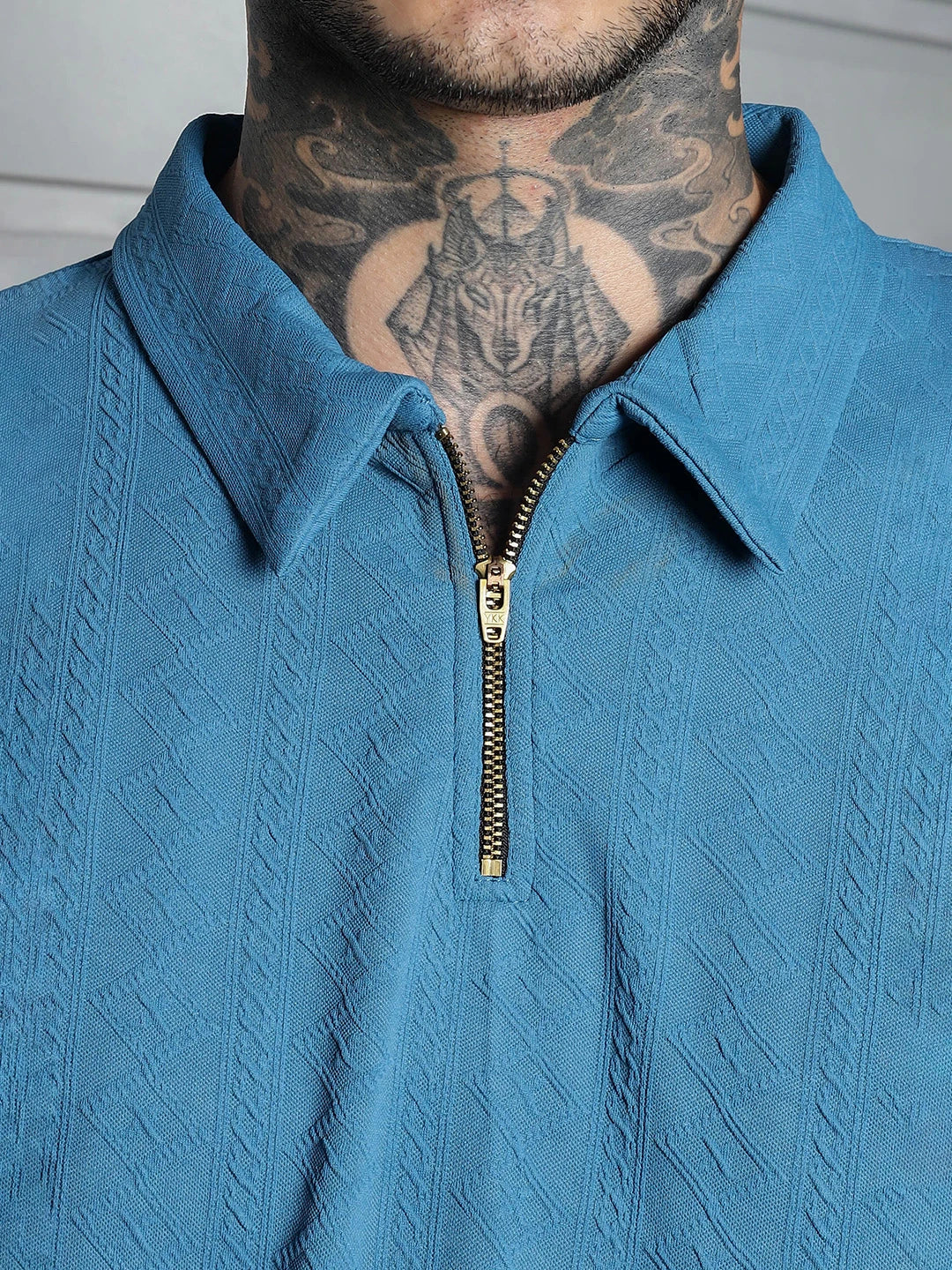 House Of Koala Blue Textured Polo Neck T-Shirt