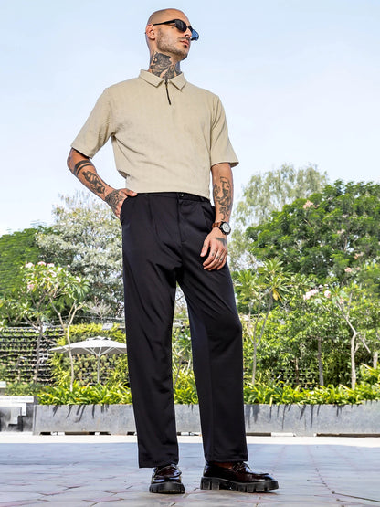 House Of Koala Black Baggy fit Street Savvy Double Pleated Korean Trousers