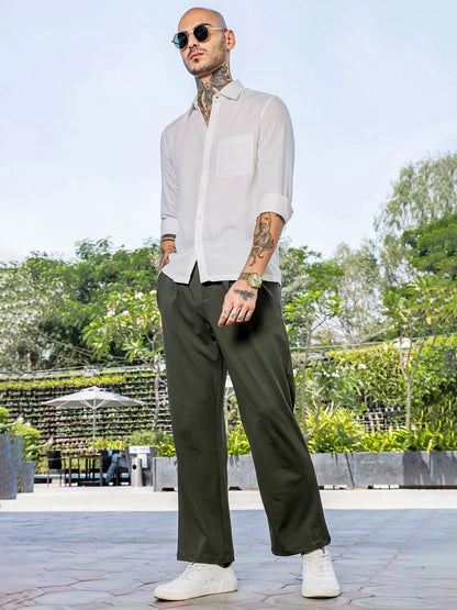 House Of Koala Olive Baggy fit Street Savvy Double Pleated Korean Trousers