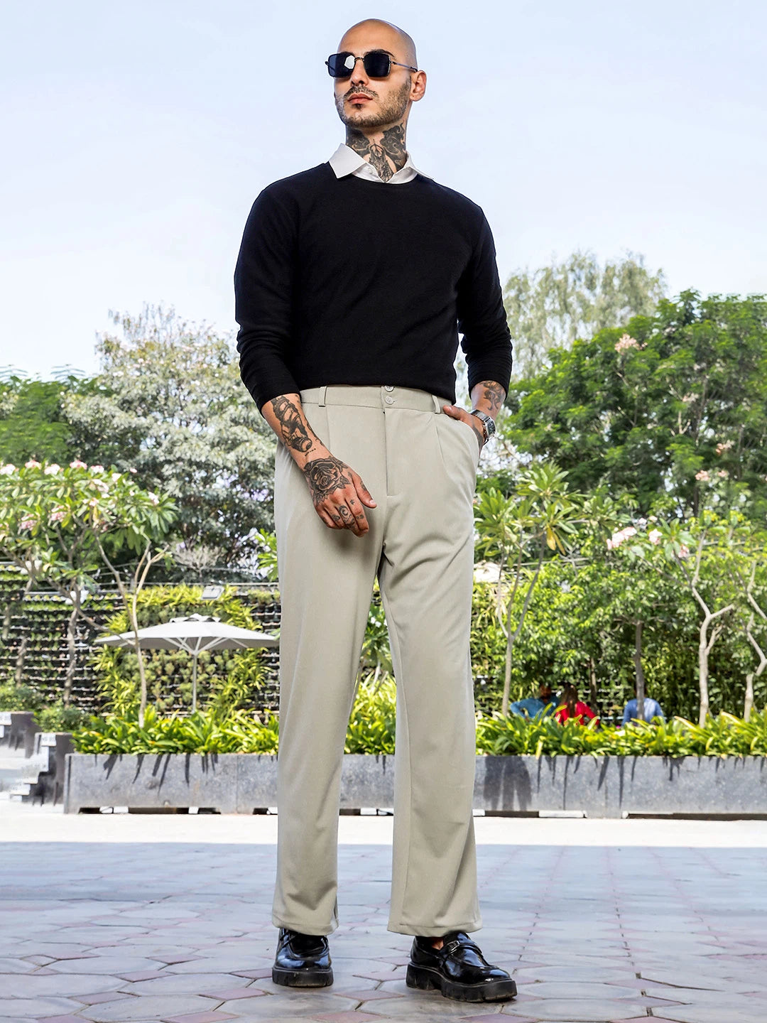 House Of Koala Grey Baggy fit Street Savvy Double Pleated Korean Trousers