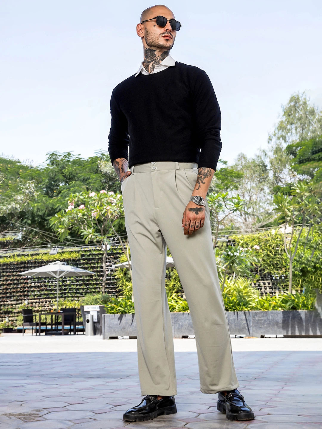 House Of Koala Grey Baggy fit Street Savvy Double Pleated Korean Trousers