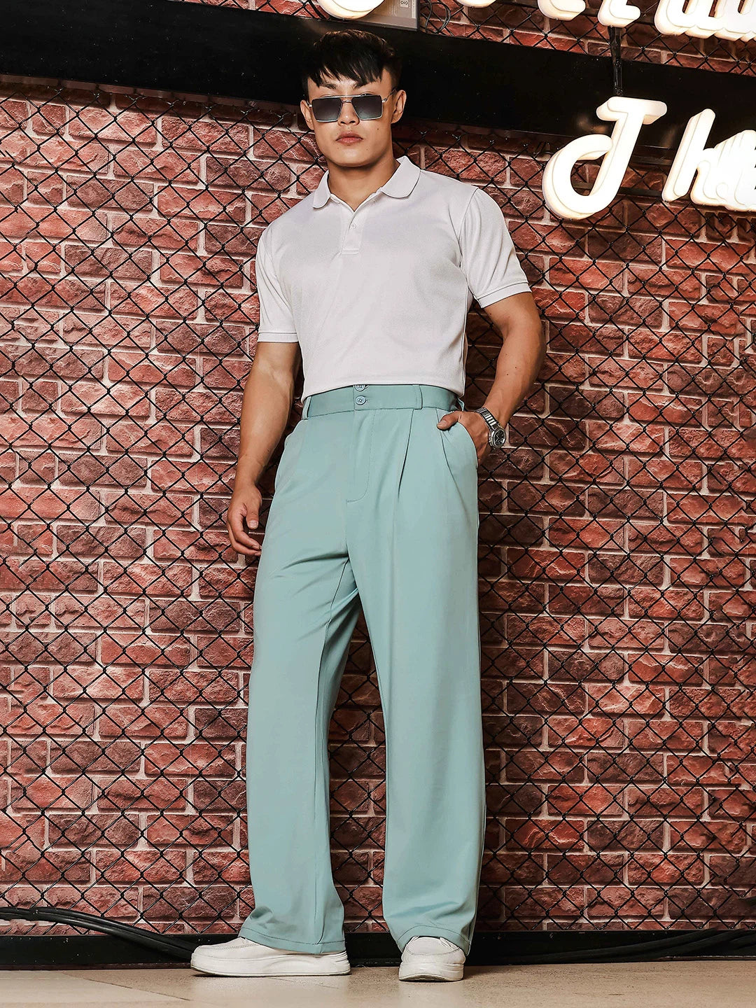 House Of Koala Sage Green Baggy fit Street Savvy Double Pleated Korean Trousers