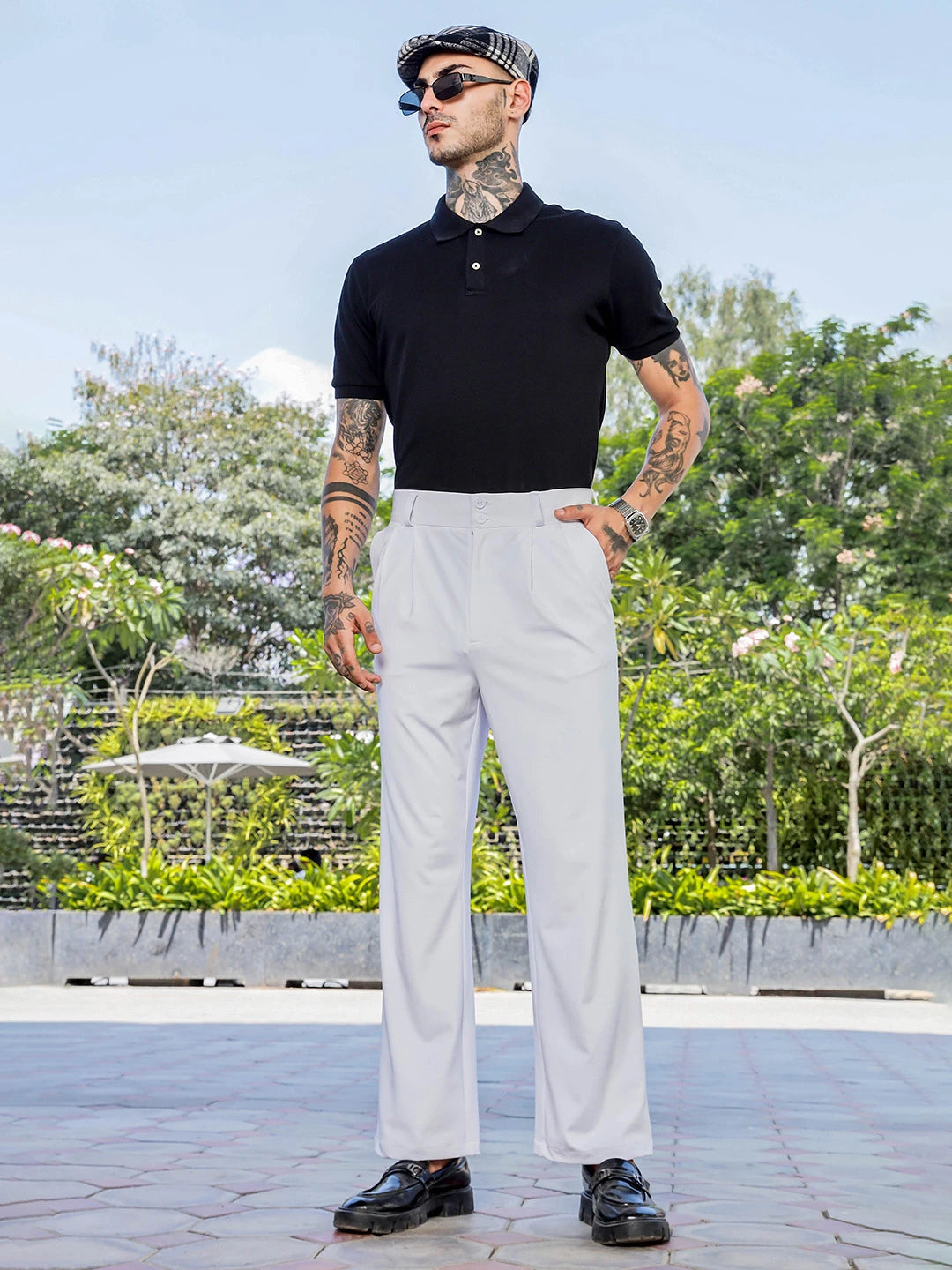 House Of Koala White Baggy fit Street Savvy Double Pleated Korean Trousers