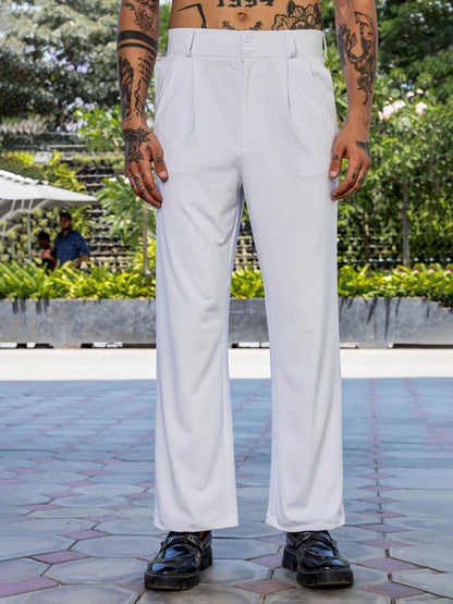 House Of Koala White Baggy fit Street Savvy Double Pleated Korean Trousers