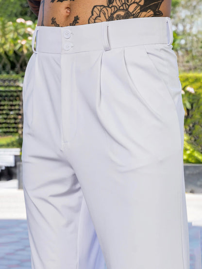 House Of Koala White Baggy fit Street Savvy Double Pleated Korean Trousers