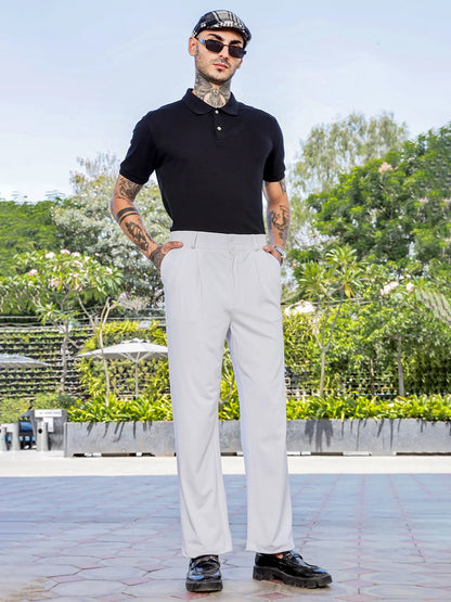 House Of Koala White Baggy fit Street Savvy Double Pleated Korean Trousers