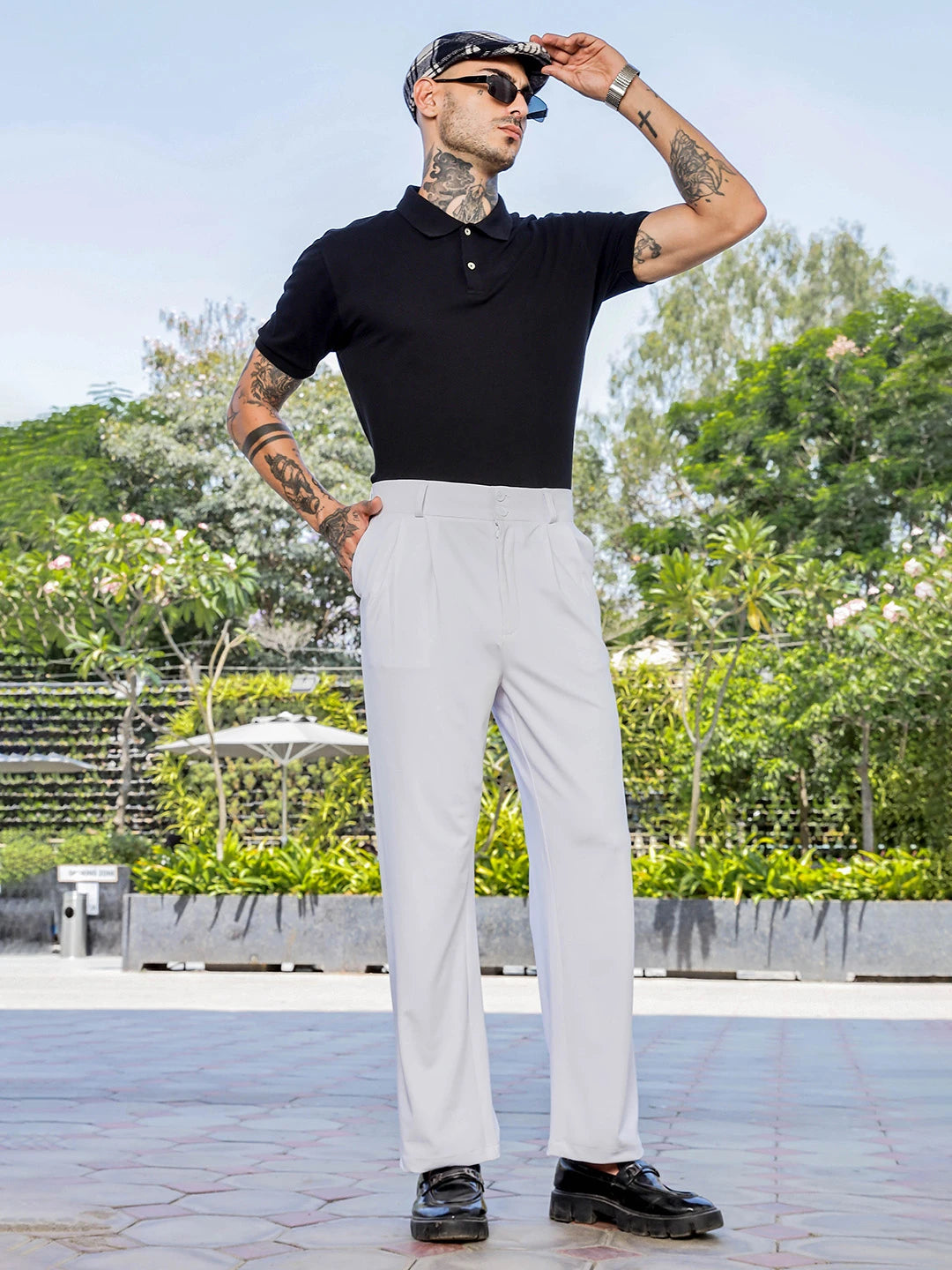 House Of Koala White Baggy fit Street Savvy Double Pleated Korean Trousers