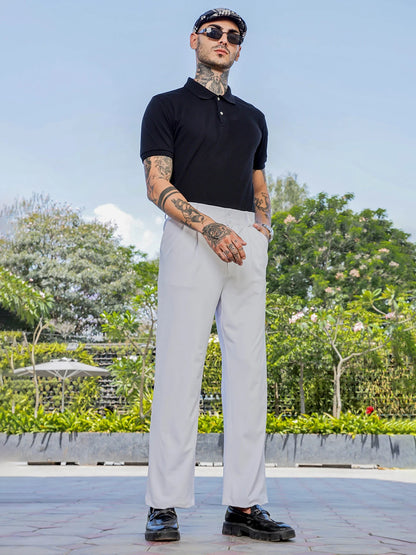 House Of Koala White Baggy fit Street Savvy Double Pleated Korean Trousers