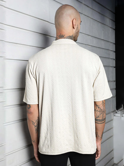 House Of Koala White Super Soft Textured Polo Neck Oversized T-Shirt