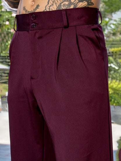 House Of Koala Wine Baggy fit Street Savvy Double Pleated Korean Trousers