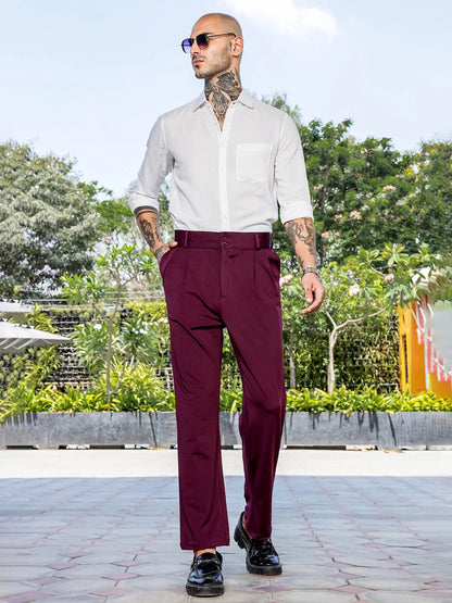 House Of Koala Wine Baggy fit Street Savvy Double Pleated Korean Trousers