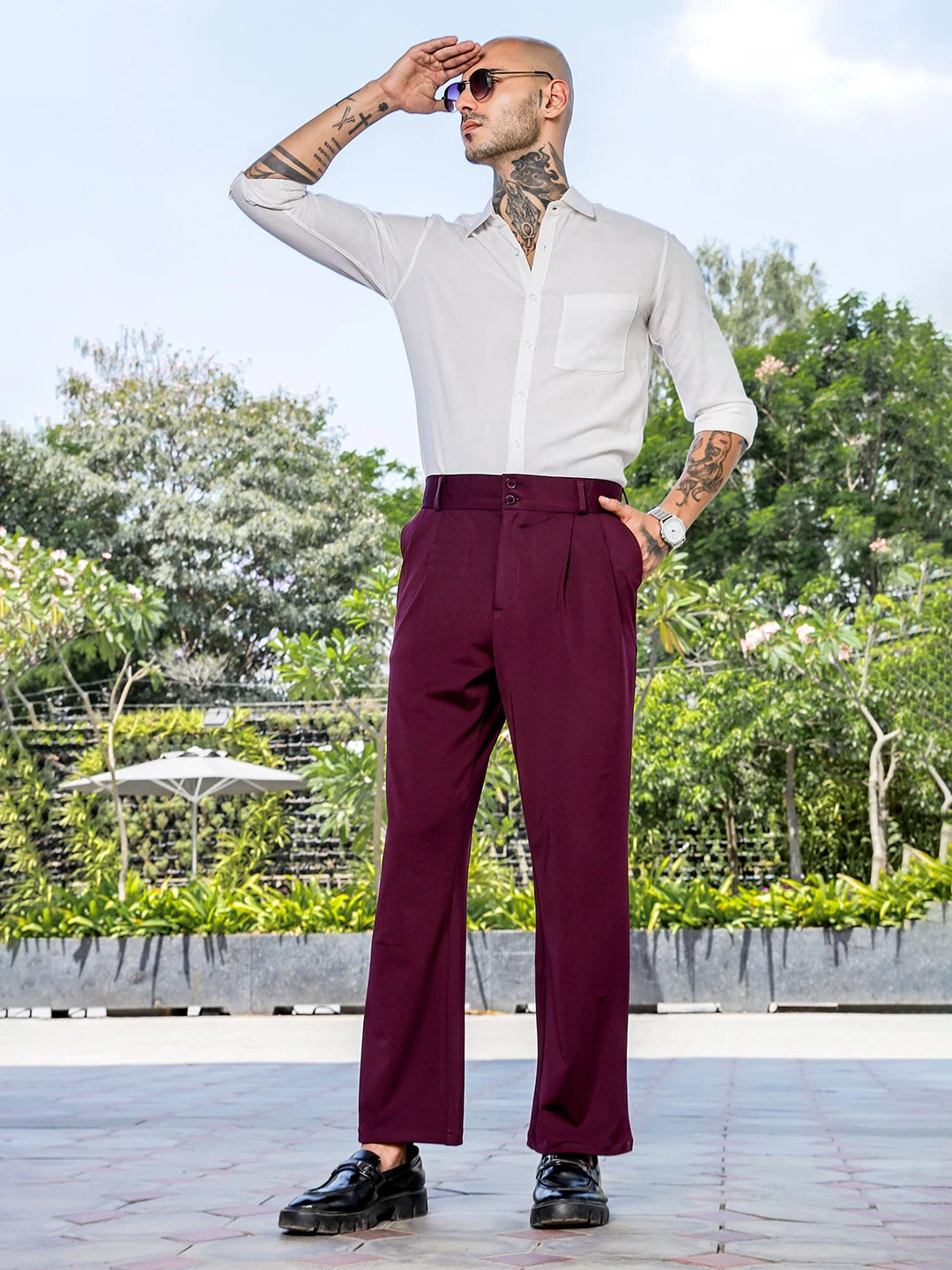 House Of Koala Wine Baggy fit Street Savvy Double Pleated Korean Trousers