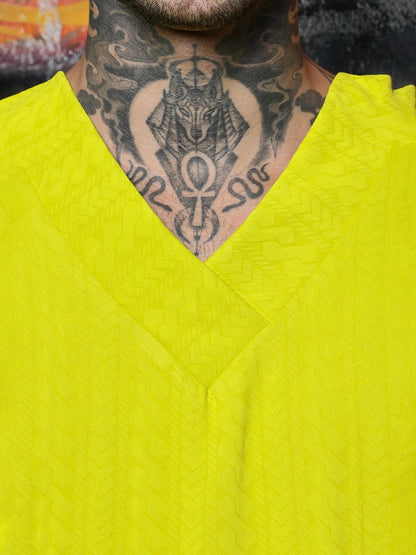 House Of Koala Lime Green Textured V-Neck Oversized T-Shirt