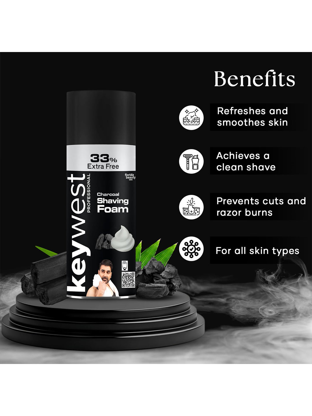 Keywest Charcoal Pre Shaving Foam for Men (385gm)