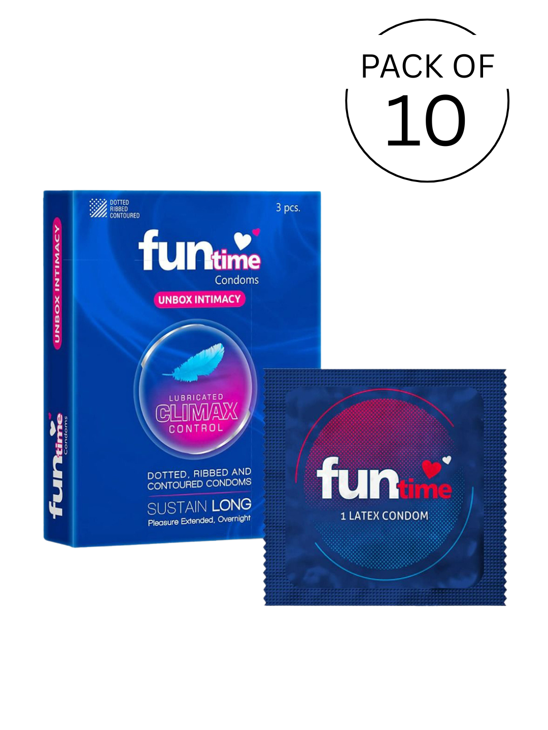 Funtime Dotted Ribbed and Contoured Climax Control Condoms