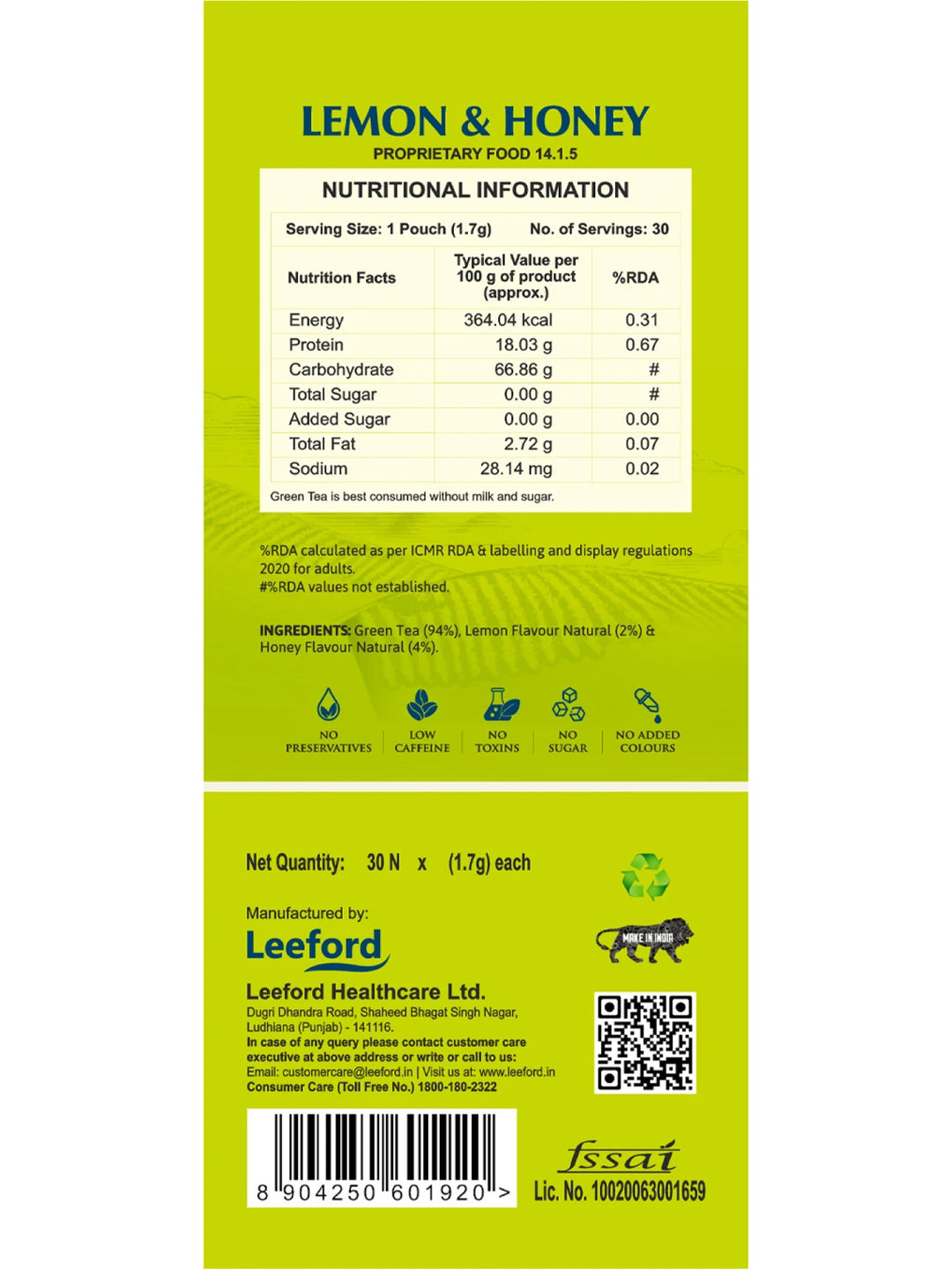 Leeford Green Tea Lemon