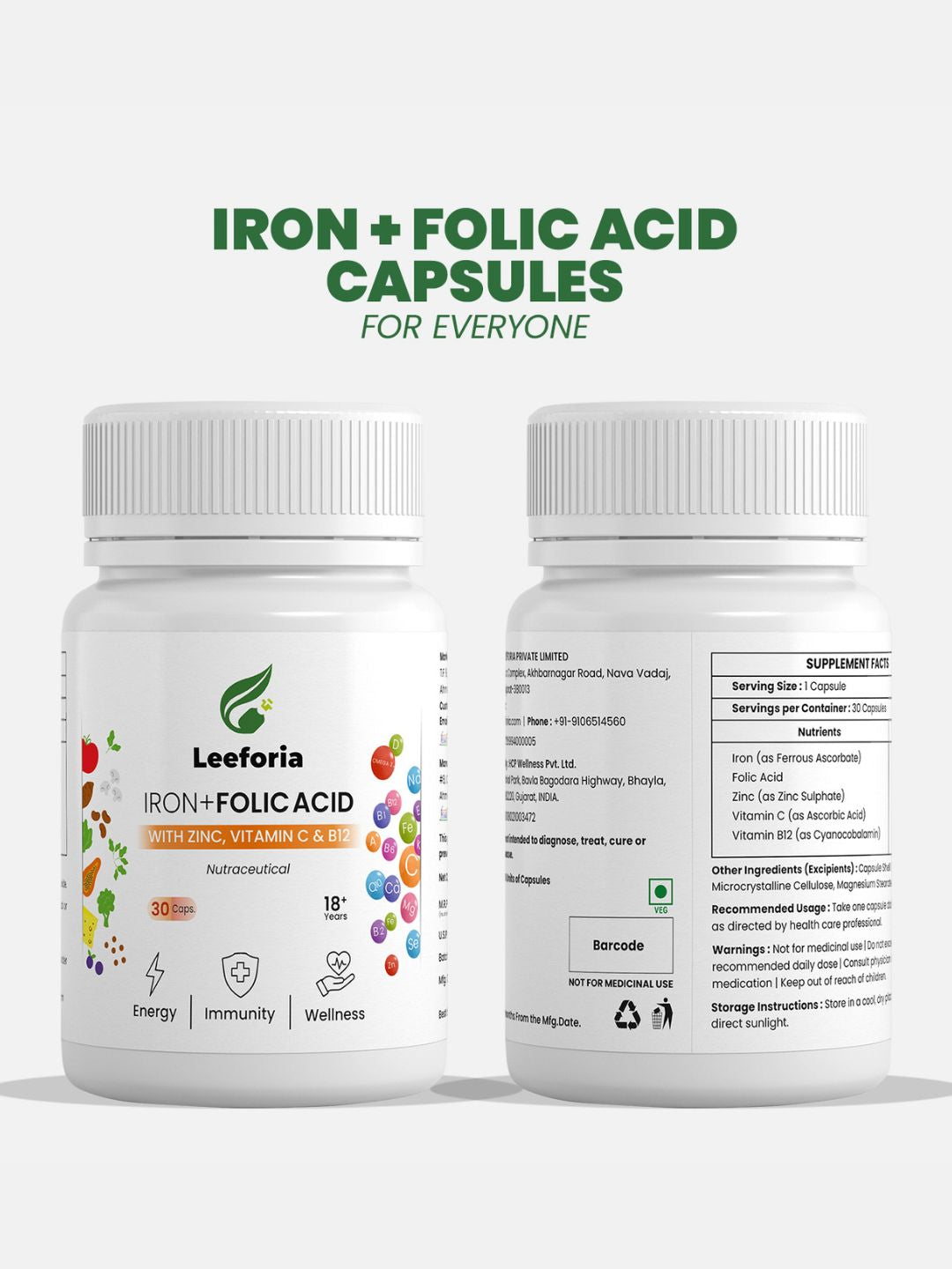 Leeforia Iron and Folic Acid (30 Capsules)