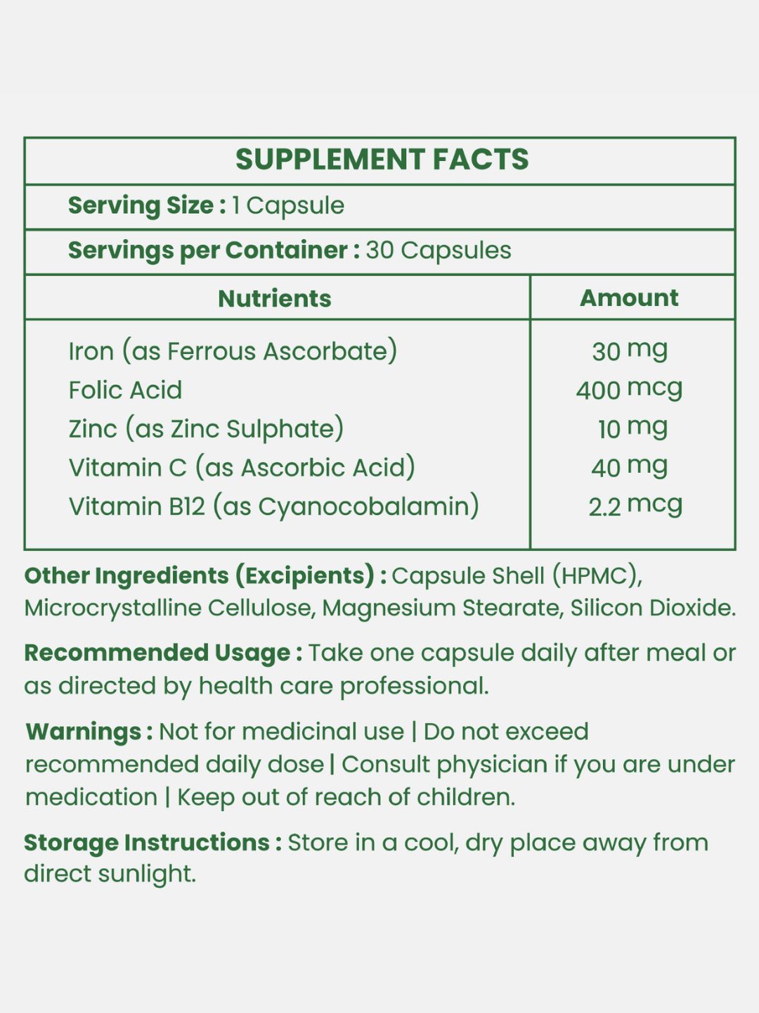 Leeforia Iron and Folic Acid Capsule 30