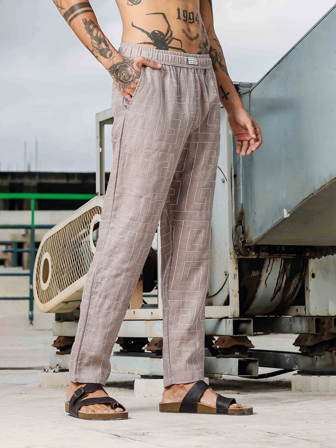 House Of Koala Beige Linen Blend Embroidered Relaxed Fit All Day Pants