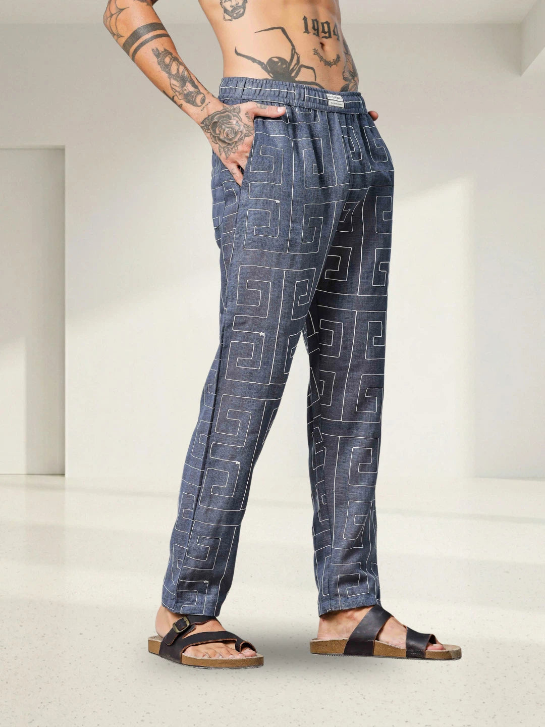 House Of Koala Blue Linen Blend Embroidered Relaxed Fit All Day Pants