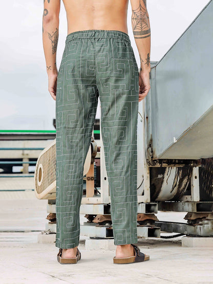 House Of Koala Olive Linen Blend Embroidered Relaxed Fit All Day Pants