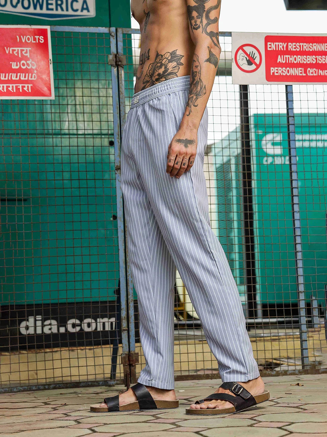House Of Koala Grey Striped Textured Relaxed Fit All Day Pants