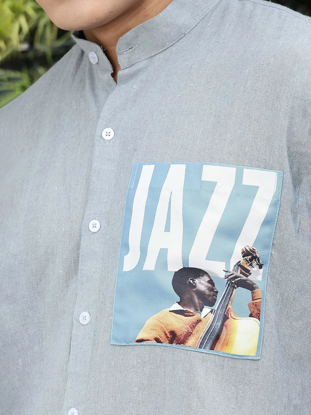 House Of Koala Blue Linen Blend Mandarin Collar Relaxed Fit Shirt