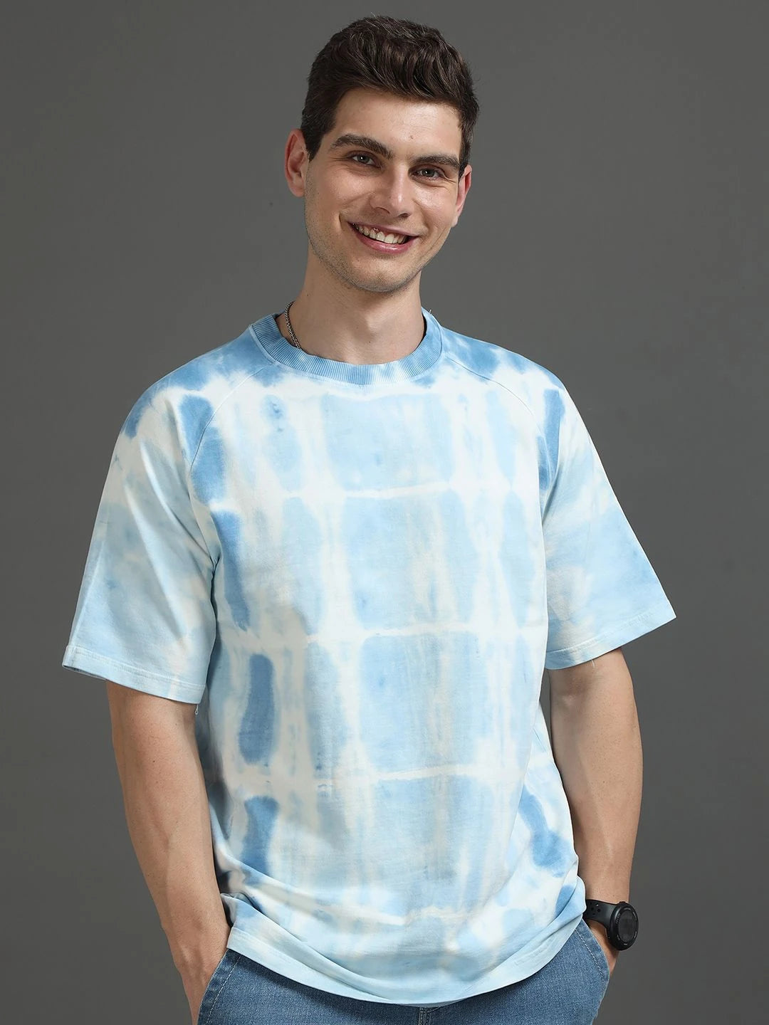 Silisoul Blue Oversized Fit Abstract Print Pure Cotton T-Shirt