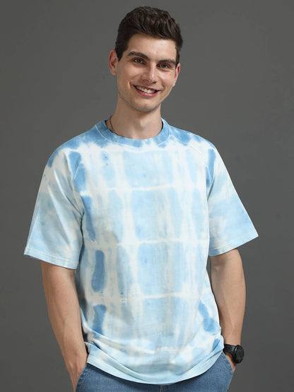 Silisoul Blue Oversized Fit Abstract Print Pure Cotton T-Shirt