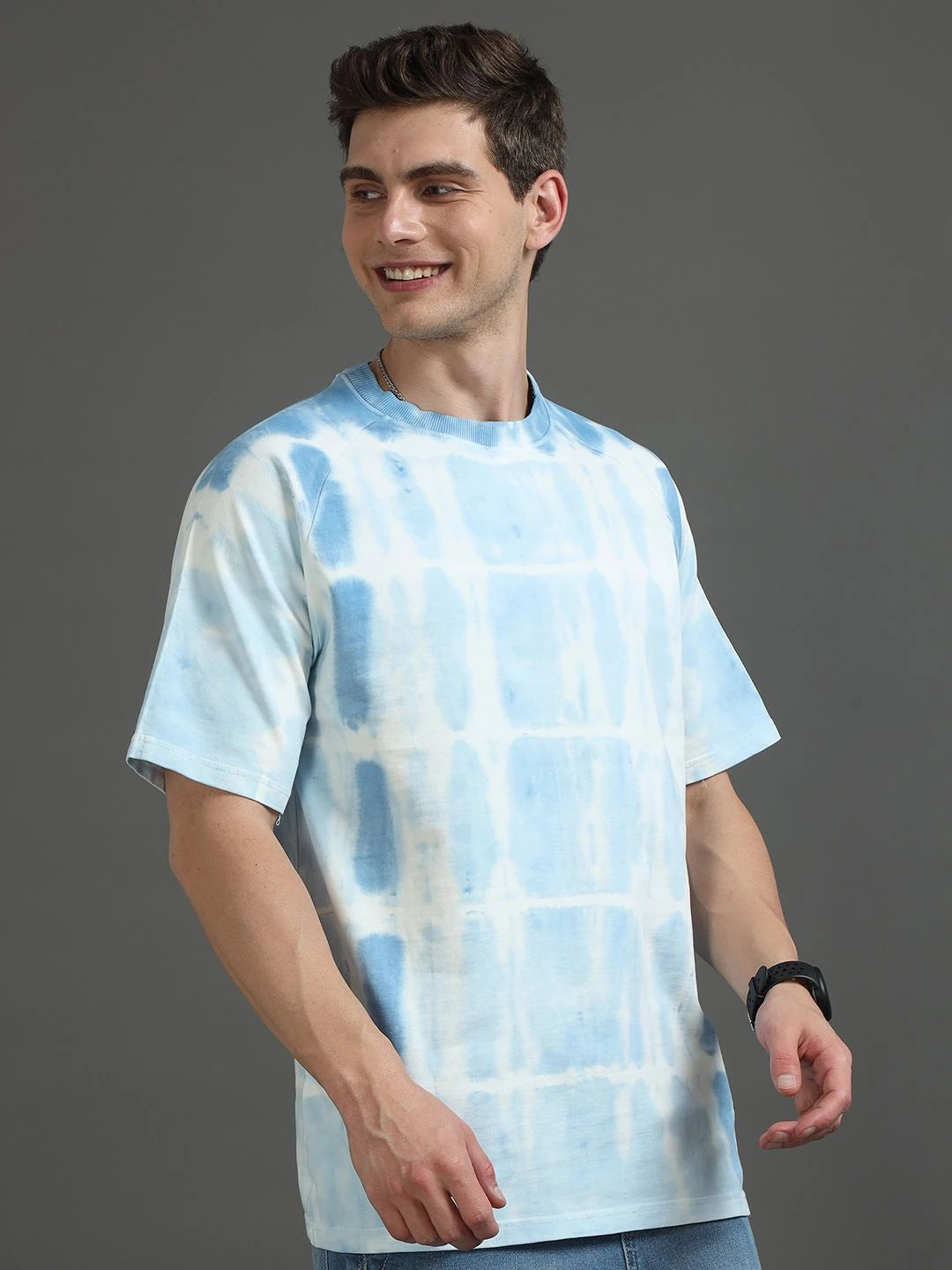 Silisoul Blue Oversized Fit Abstract Print Pure Cotton T-Shirt