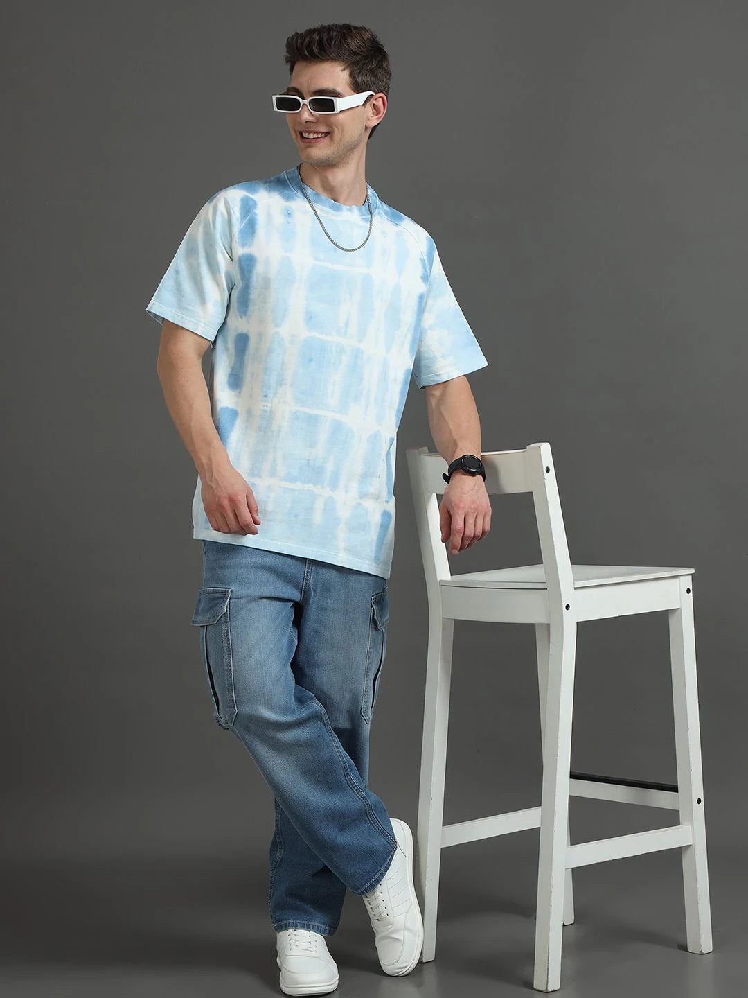 Silisoul Blue Oversized Fit Abstract Print Pure Cotton T-Shirt
