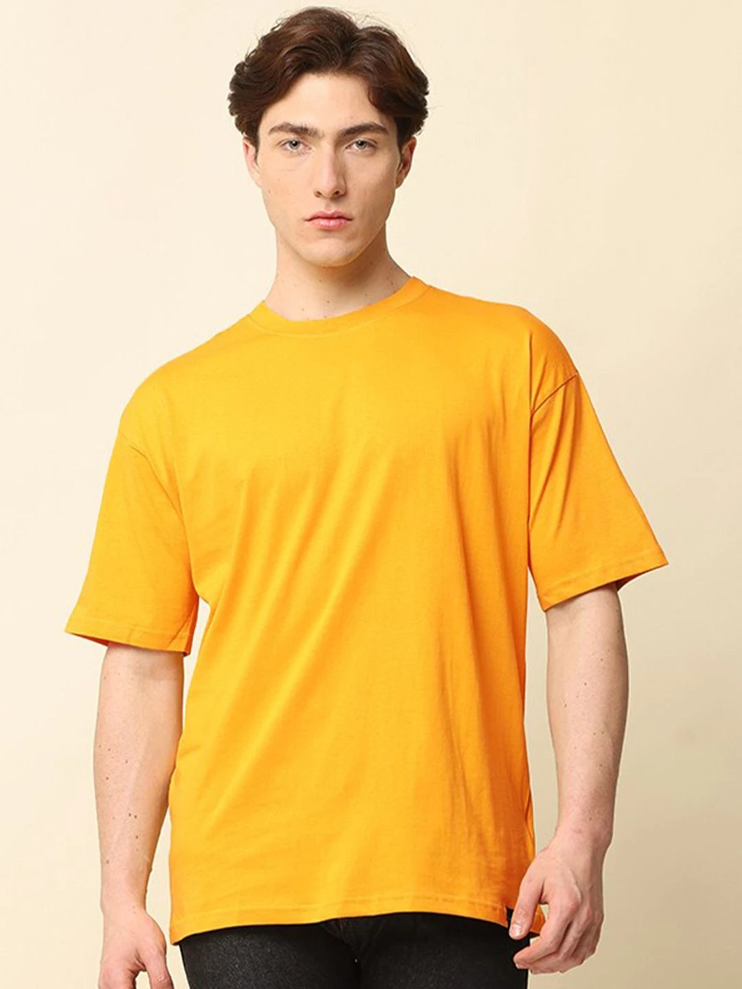 Silisoul Mustard Oversized Fit Cotton Short Sleeves T-Shirt