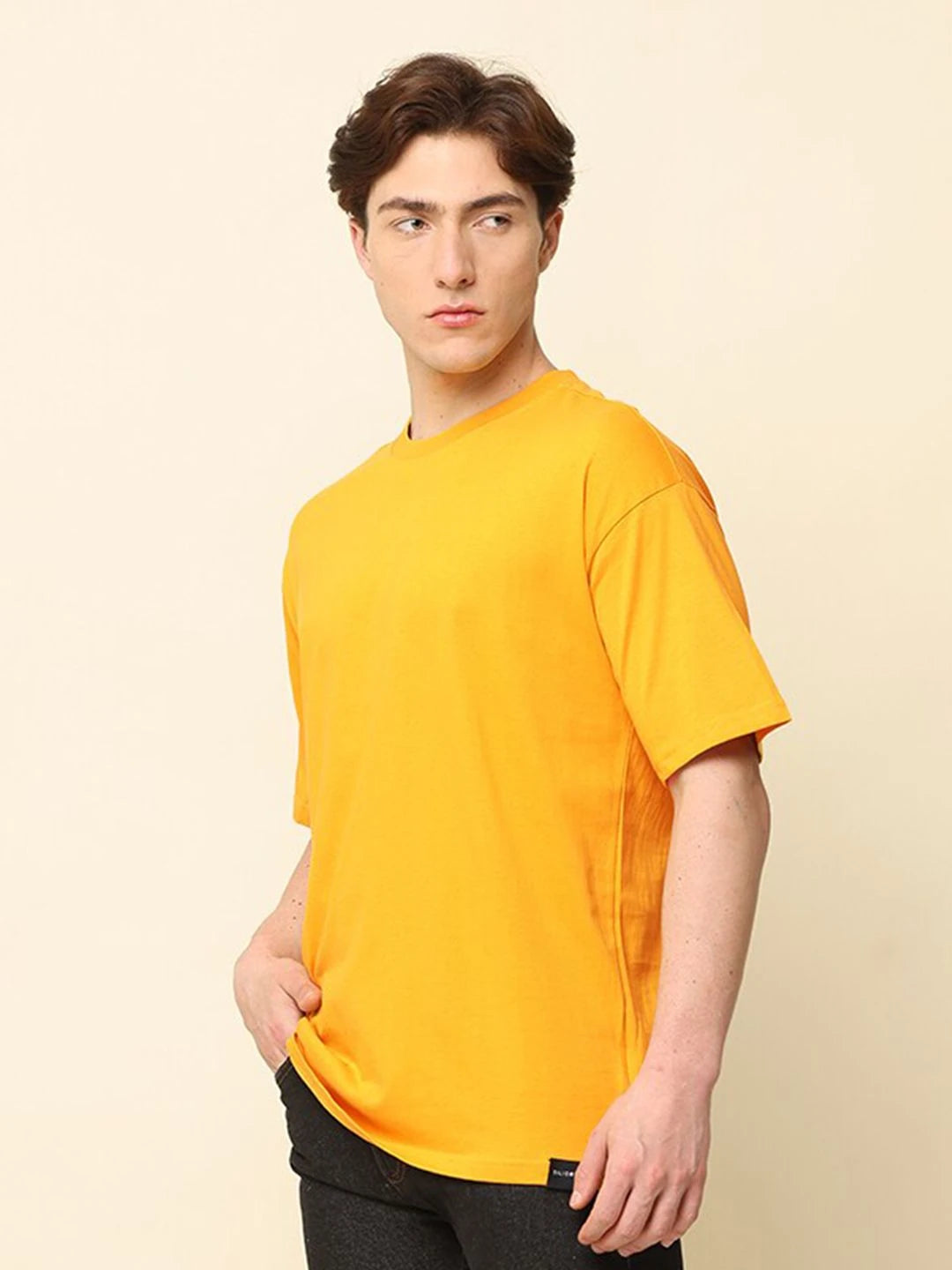 Silisoul Mustard Oversized Fit Cotton Short Sleeves T-Shirt