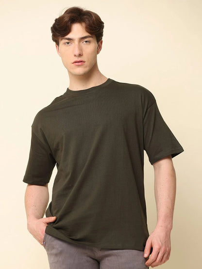 Silisoul Olive Oversized Fit Cotton Short Sleeves T-Shirt