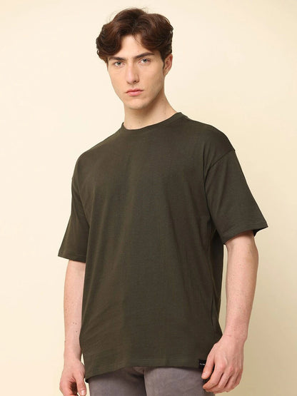 Silisoul Olive Oversized Fit Cotton Short Sleeves T-Shirt