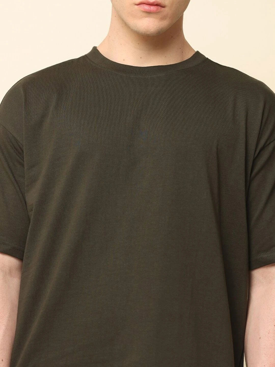 Silisoul Olive Oversized Fit Cotton Short Sleeves T-Shirt