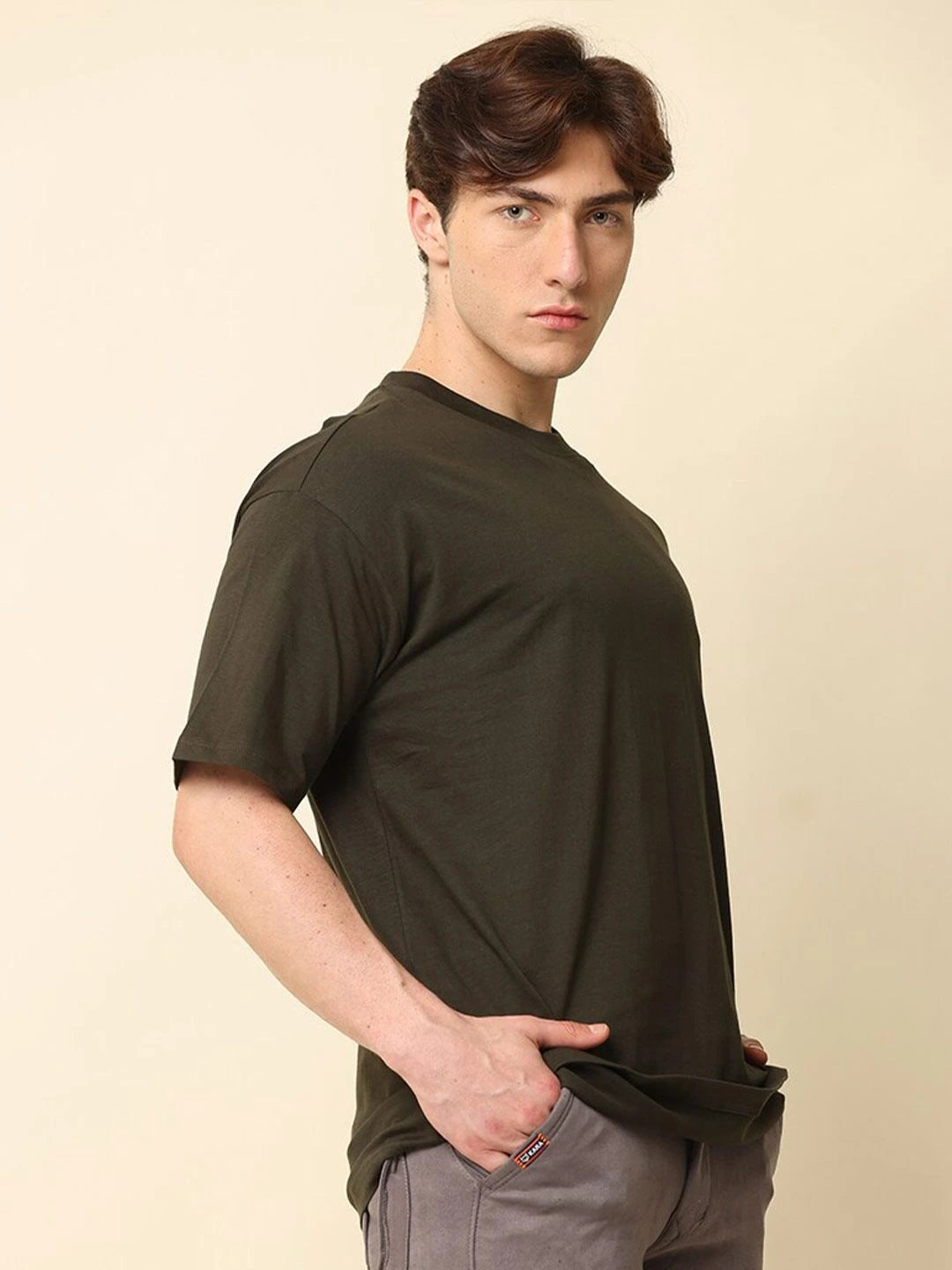 Silisoul Olive Oversized Fit Cotton Short Sleeves T-Shirt